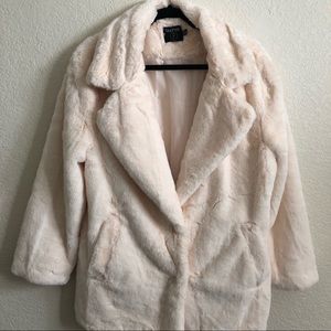 Boohoo oversized faux white fur coat petite